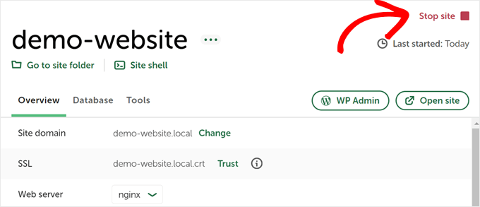 Stopping the local website from running on Local WP Stopping the local website from running on Local WP