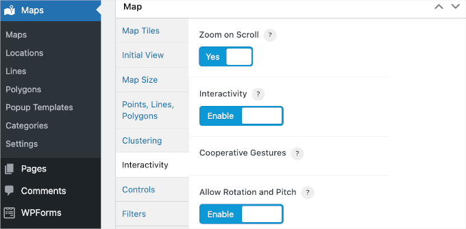 Mapster interactivity options Mapster interactivity options