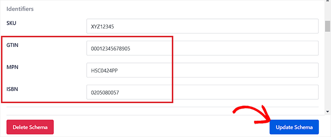 Add the ISBN, GTIN, or MPN and click Update Schema button Add the ISBN, GTIN, or MPN and click Update Schema button
