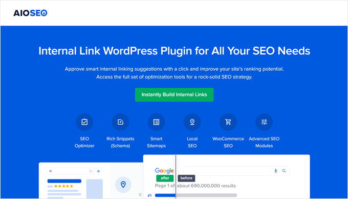 AIOSEO's internal linking tool landing page AIOSEO's internal linking tool landing page