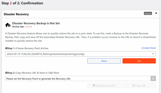 Set a recovery point for backup Set a recovery point for backup