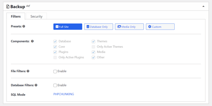 Quickly and easily creating a full site backup Quickly and easily creating a full site backup