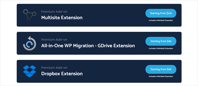 All in One WP Migration's extensions All in One WP Migration's extensions