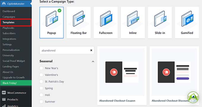 Choose the abandoned cart template Choose the abandoned cart template