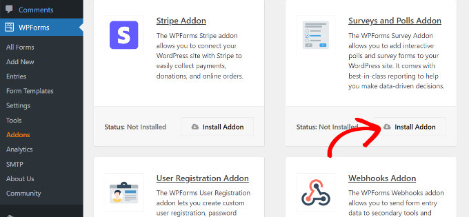Install surveys and polls addon Install surveys and polls addon