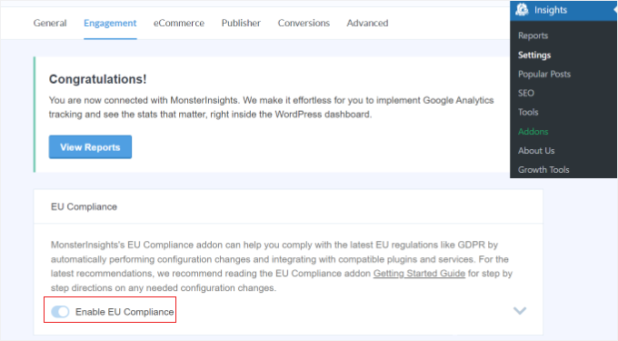 Enabling EU Compliance in MonsterInsights Enabling EU Compliance in MonsterInsights