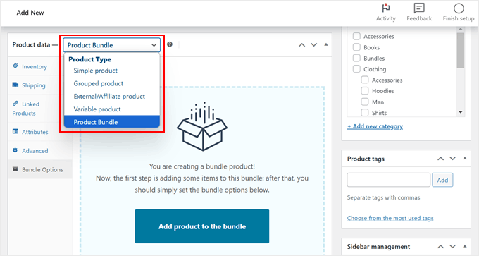 Choosing the YITH product bundle type Choosing the YITH product bundle type