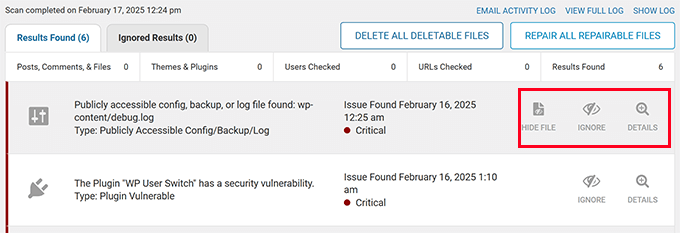 Security actions suggested by WordPress security plugin Security actions suggested by WordPress security plugin