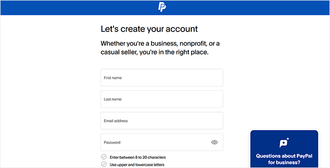 Create PayPal account Create PayPal account