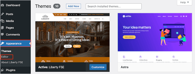 Opening the WordPress full-site editor (FSE) Opening the WordPress full-site editor (FSE)