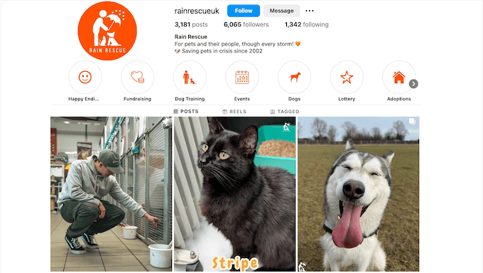 An example of a charitable social media profile An example of a charitable social media profile