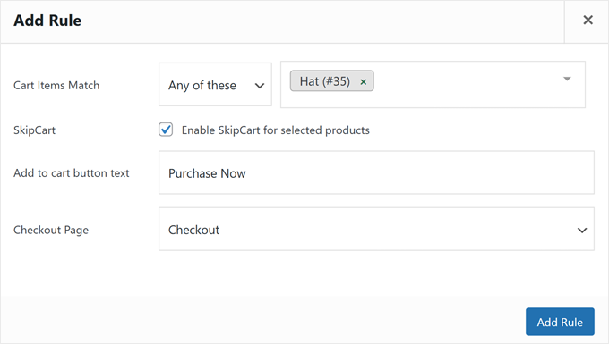 Saving the custom SkipCart conditional logic rules Saving the custom SkipCart conditional logic rules