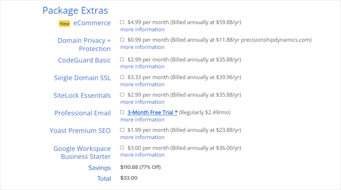 Adding Bluehost extras to your wedding website package Adding Bluehost extras to your wedding website package