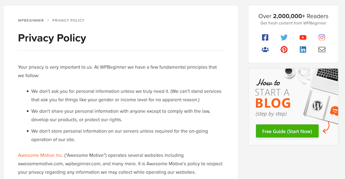 An example of a privacy policy An example of a privacy policy