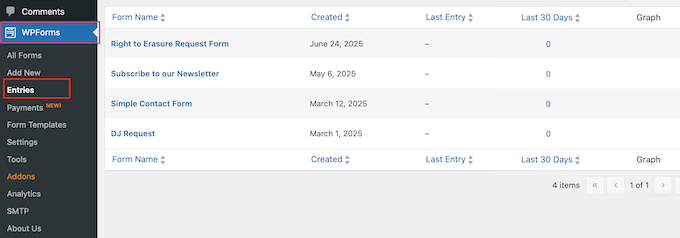 Managing data request submissions in the WordPress dashboard Managing data request submissions in the WordPress dashboard