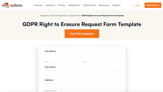 Creating a data erasure form using a ready-made template Creating a data erasure form using a ready-made template