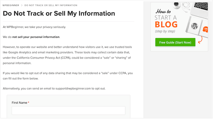 An example of a privacy-focused, opt-out form An example of a privacy-focused, opt-out form
