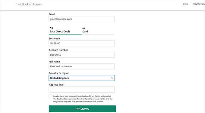 Bacs Direct Debit payment form on existing WordPress page Bacs Direct Debit payment form on existing WordPress page