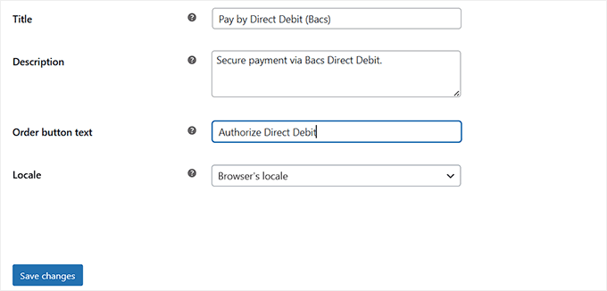 Add title and description for Bacs payments Add title and description for Bacs payments