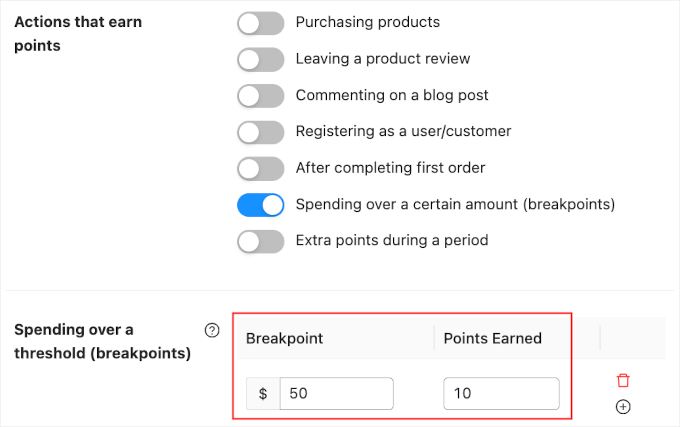 coupons-loyalty-settings-pointsamount-breakpoints How to create a threshold for your WooCommerce loyalty program