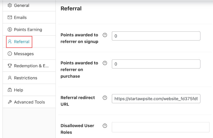 Loyalty program referral settings Loyalty program referral settings