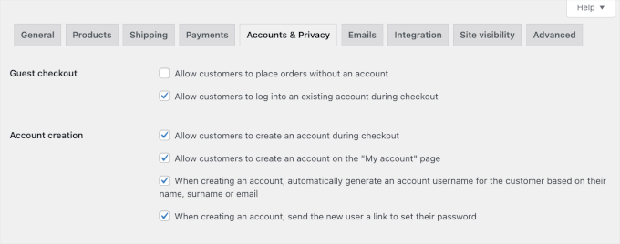 woocommerce-settings-accandprivacy-configured Disallowing the option to checkout as a guest in WooCommerce