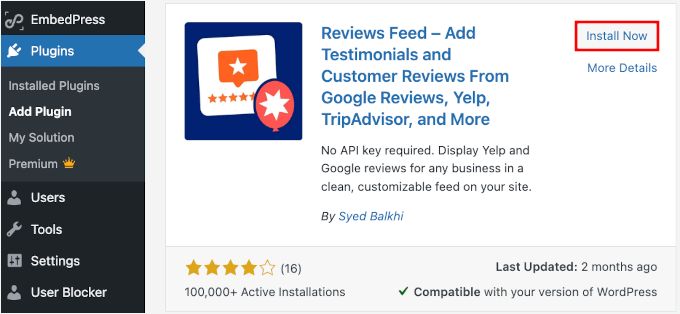 Installing the Reviews Feed plugin