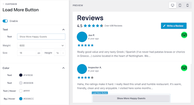 Customizing the Load More button