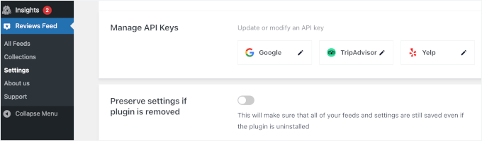 Checking API keys in Reviews Feed