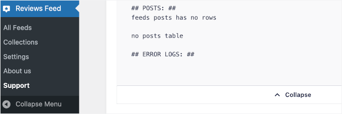 Error logs in Reviews Feed system info