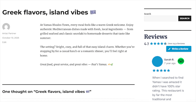 TripAdvisor reviews on the sidebar