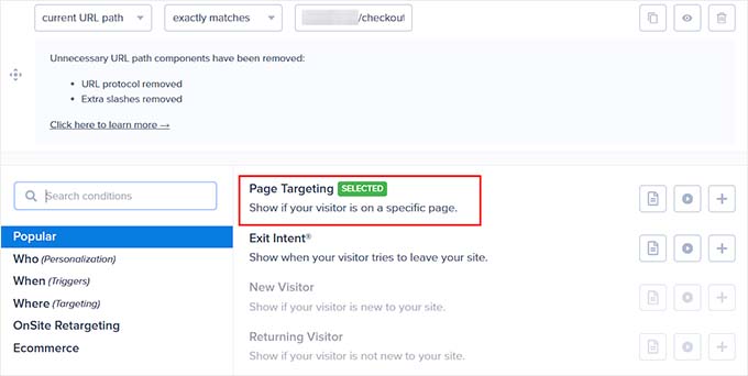 Add checkout page as the display rule Add checkout page as the display rule
