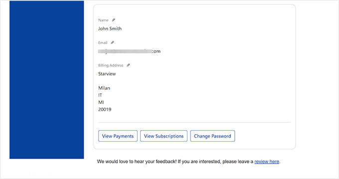 Add a review link on accounts page Add a review link on accounts page