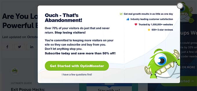 Example of exit-intent popup created with OptinMonster Example of exit-intent popup created with OptinMonster