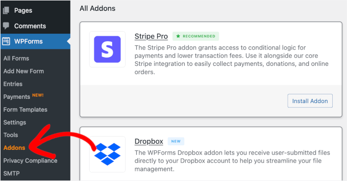 wpforms-addons-alladdons Accessing the WPForms Addons page