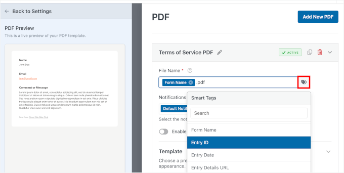 Customizing the PDF file name Customizing the PDF file name
