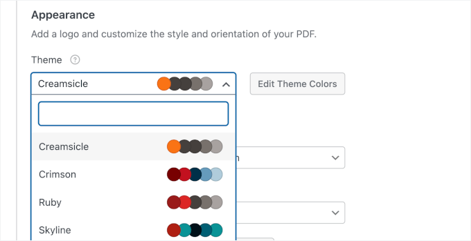 Choosing the PDF theme Choosing the PDF theme