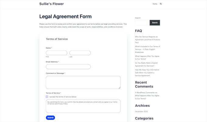 The WPForms on a live WordPress site The WPForms on a live WordPress site