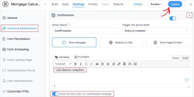 Configuring the Actions & Notifications Settings for a Formidable Form Configuring the Actions & Notifications Settings for a Formidable Form