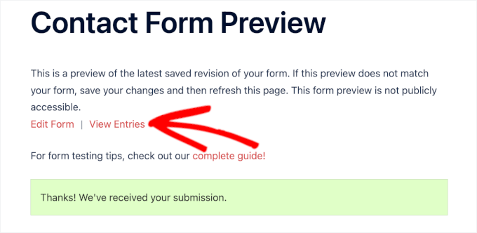 The View Entries link The View Entries link