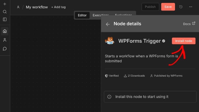 Click the Install Node Button in n8n Click the Install Node Button in n8n