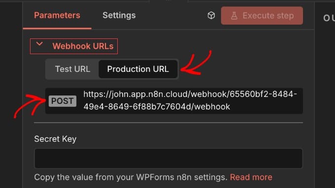 Copy the Production URL in n8n Copy the Production URL in n8n