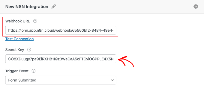 Enter the n8n Webhook URL in WPForms Enter the n8n Webhook URL in WPForms