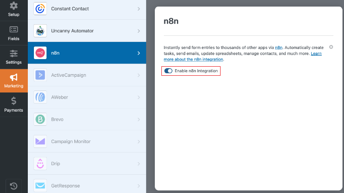 Enable n8n Integration in WPForms Enable n8n Integration in WPForms