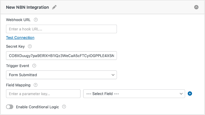 n8n Integration Settings in WPForms n8n Integration Settings in WPForms