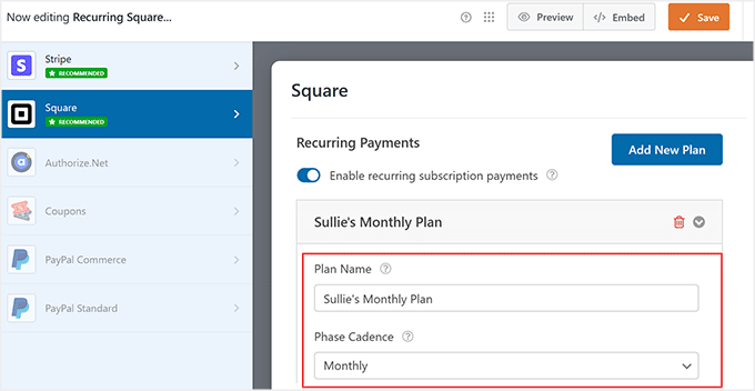 Set up recurring payment plans for Square in WPForms Set up recurring payment plans for Square in WPForms