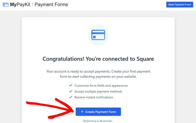 Click on the Create Payment Form button Click on the Create Payment Form button