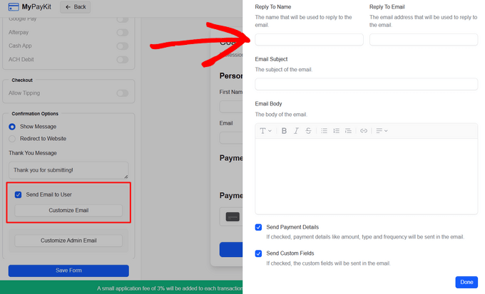Send customized email to user after payment Send customized email to user after payment