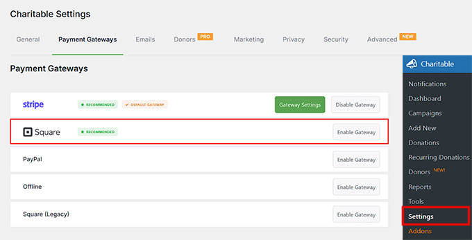 Enable Square as a payment gateway in Charitable Enable Square as a payment gateway in Charitable