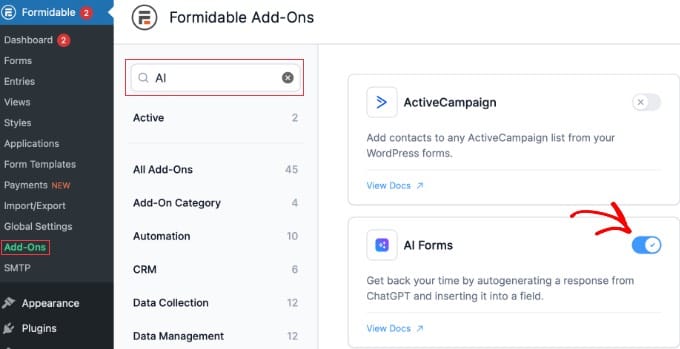 Installing the Formidable Forms AI Forms Add-On Installing the Formidable Forms AI Forms Add-On